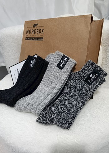 Nordsox Erkek Gri Midi Yün Çorap 3'lü Set - Görsel 4