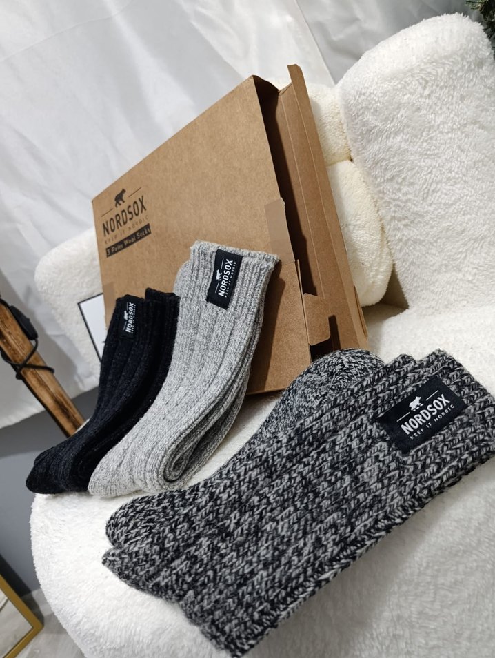 Nordsox Erkek Gri Midi Yün Çorap 3'lü Set - Görsel 3