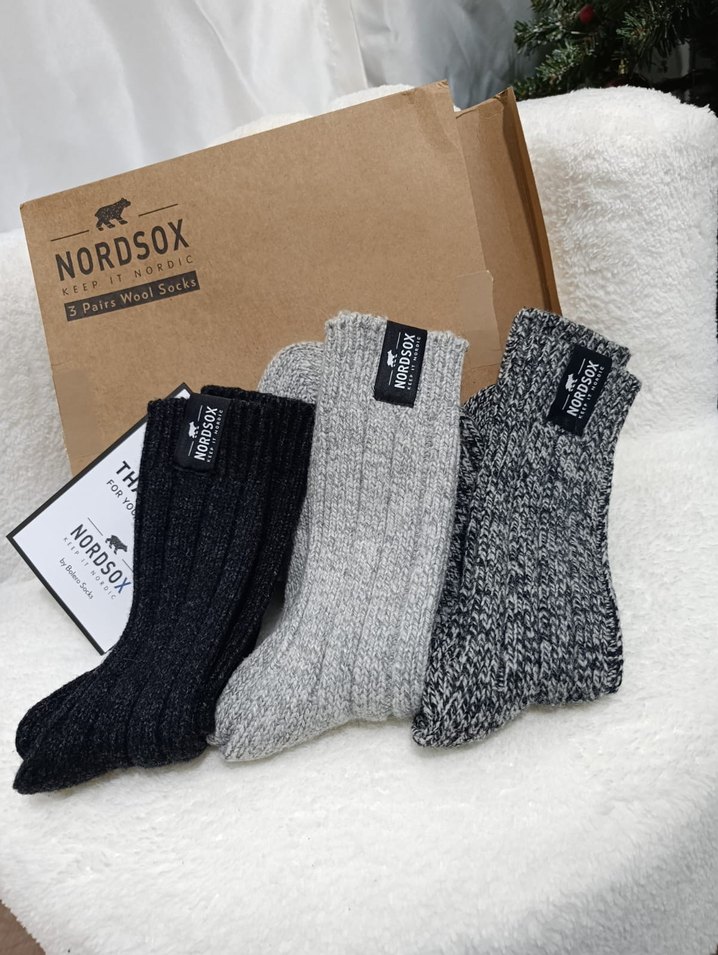 Nordsox Erkek Gri Midi Yün Çorap 3'lü Set - Görsel 5