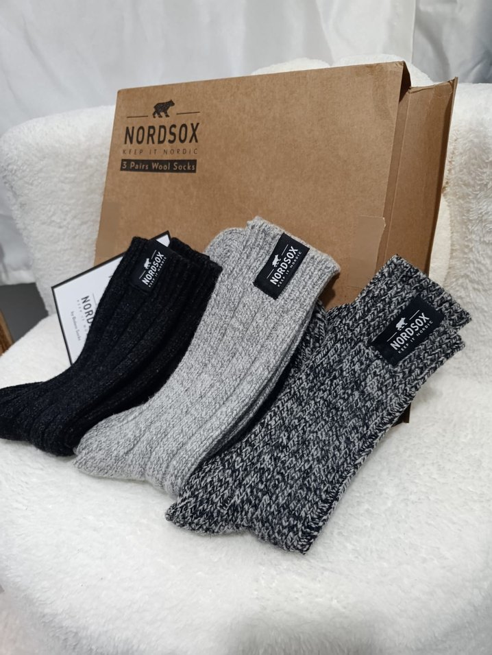 Nordsox Erkek Gri Midi Yün Çorap 3'lü Set - Görsel 4