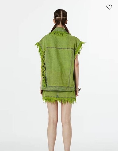 36 Beden Twist raw edge detaylı lime jean yelek
