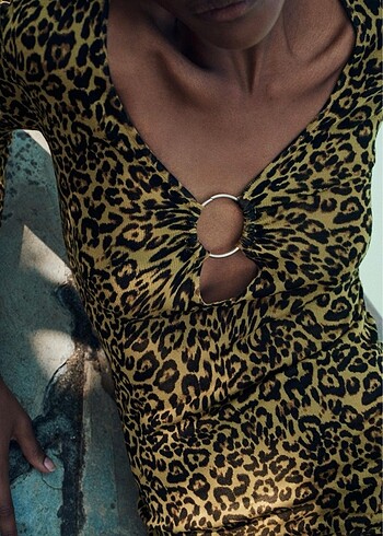 Zara Leopar desenli triko elbise
