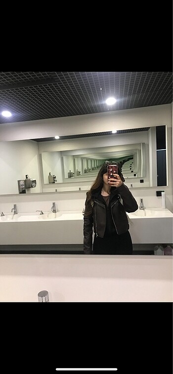 Bershka crop kahverengi deri ceket