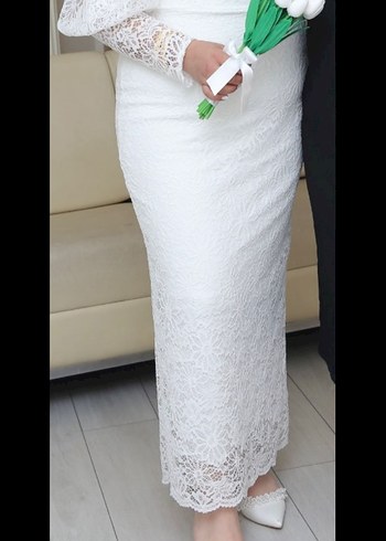 Dantel Detaylı midi boy nikah kıyafeti