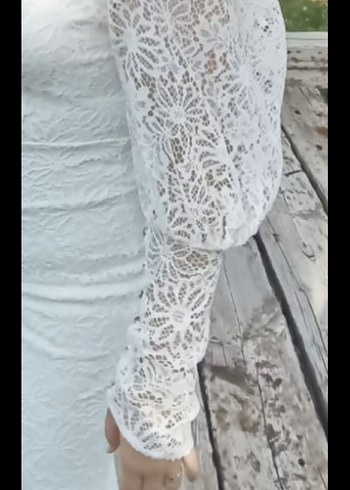Abiye Dantel Detaylı midi boy nikah kıyafeti