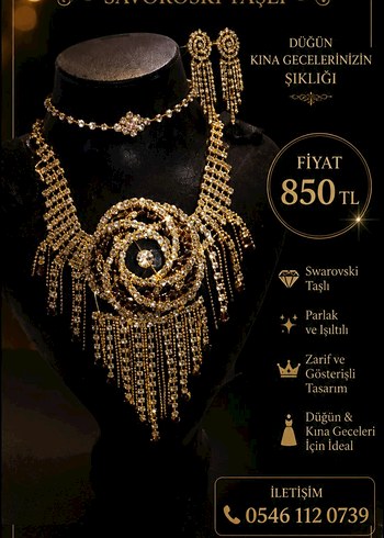 swarovski Altin Tasli Kina Dugun Taki Seti