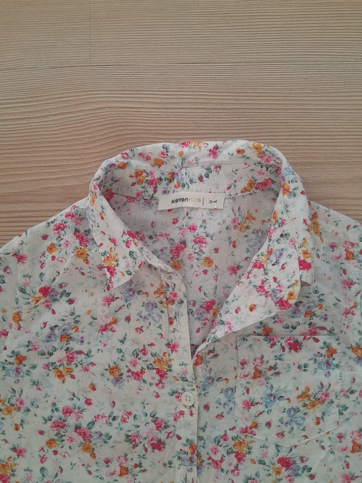 Çiçek Desenli Uzun Kollu Kız Gömlek - Görsel 3