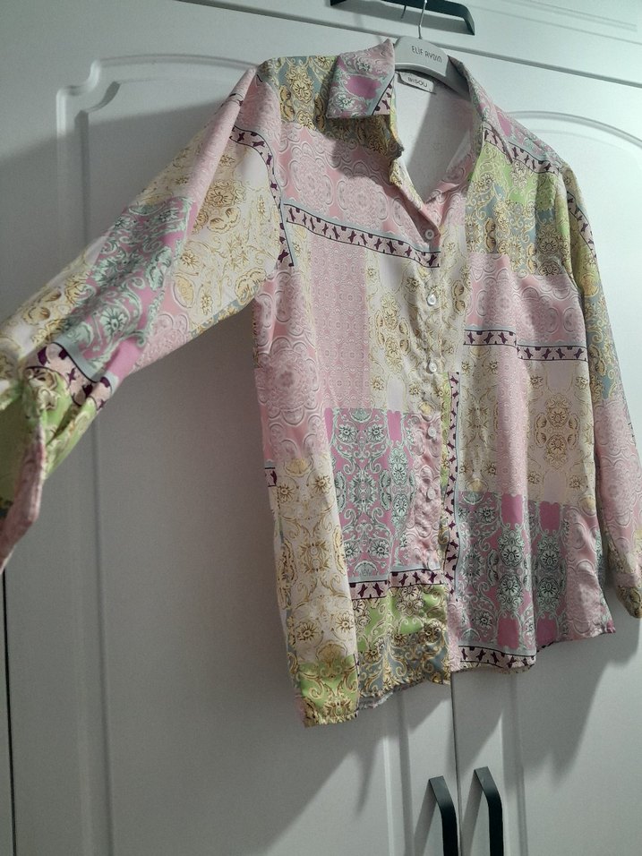 Bohem Uzun Kollu Düğmeli Mini Kadın Gömlek - Görsel 3