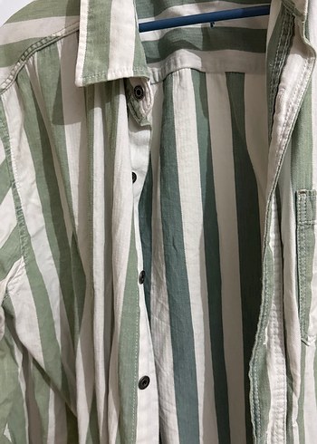 Yeşil Çizgili Keten Erkek Gömlek - Görsel 4