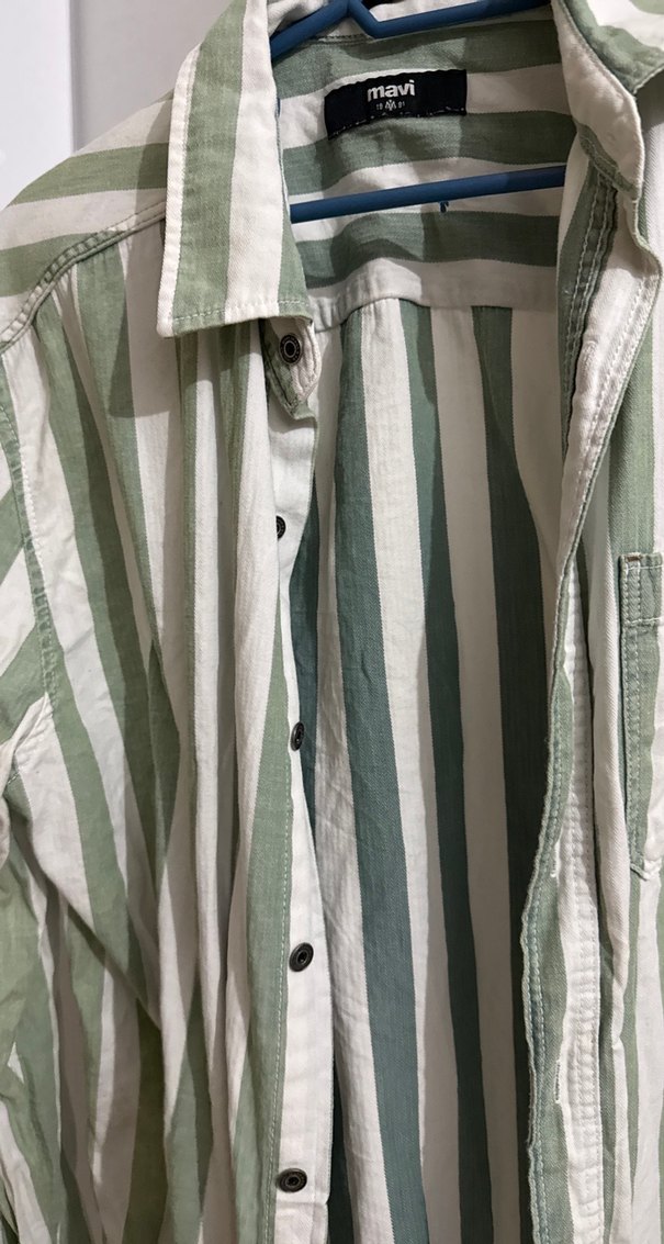 Yeşil Çizgili Keten Erkek Gömlek - Görsel 4