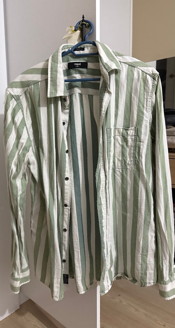 Yeşil Çizgili Keten Erkek Gömlek - Görsel 2