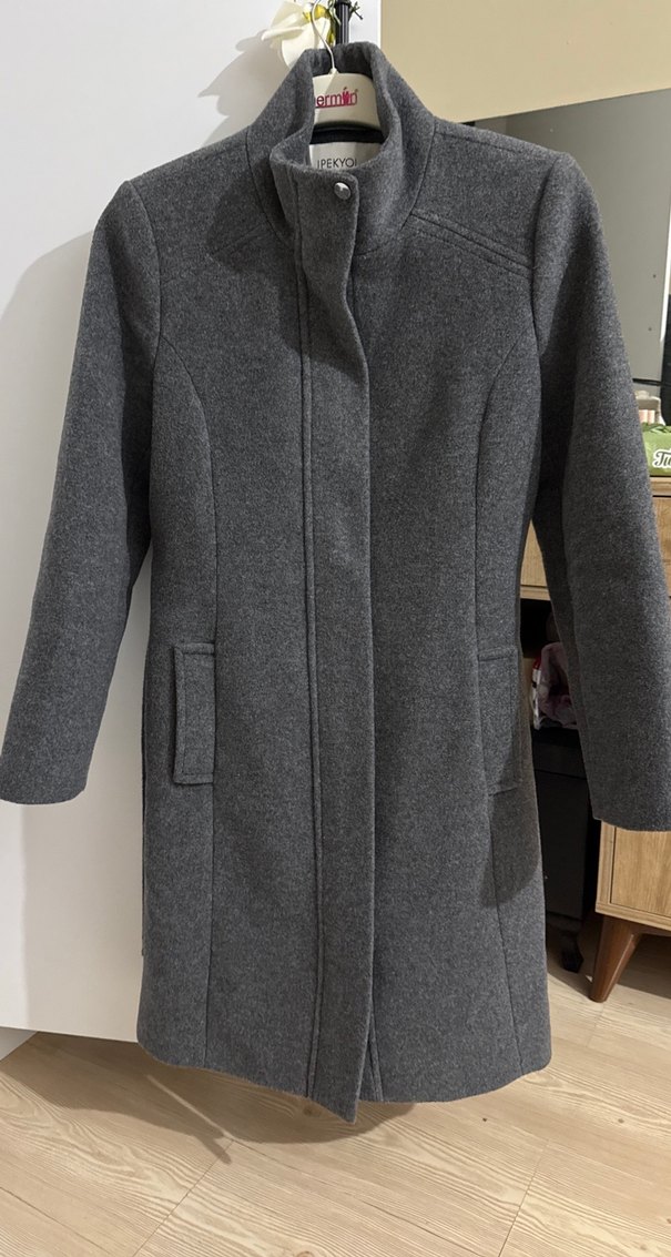 Gri Düz Kışlık Kadın Kaban - Görsel 5