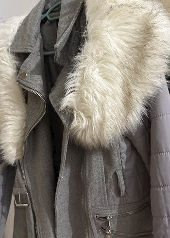 Gri Kadın Kışlık Kürklü Midi Mont - Görsel 4