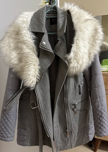 Gri Kadın Kışlık Kürklü Midi Mont - Görsel 6