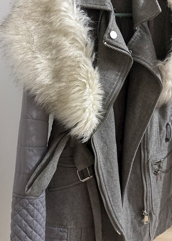 Gri Kadın Kışlık Kürklü Midi Mont - Görsel 5