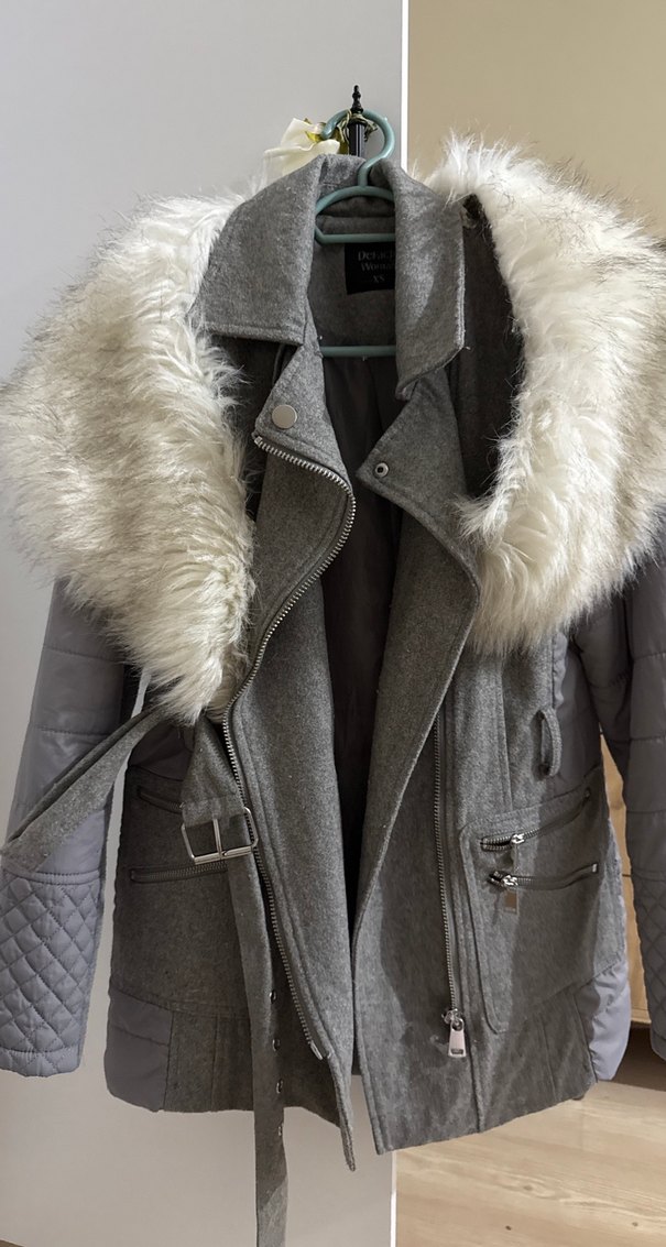Gri Kadın Kışlık Kürklü Midi Mont - Görsel 2