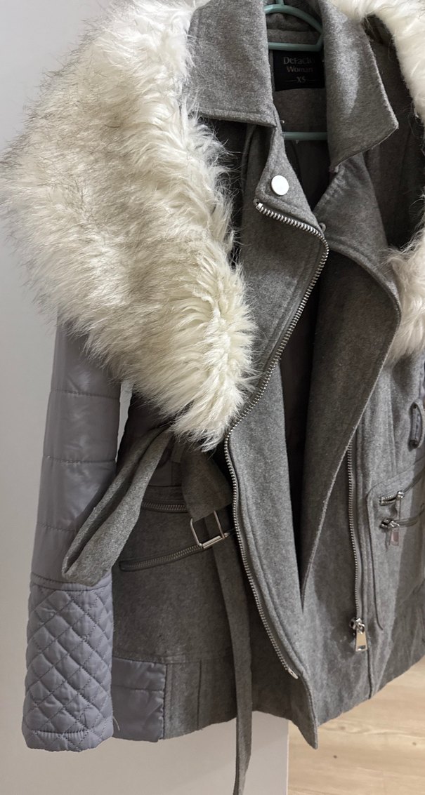 Gri Kadın Kışlık Kürklü Midi Mont - Görsel 5