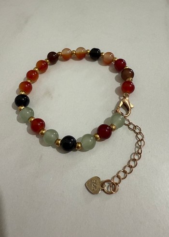 Çok Renkli Boncuklu kehribar gümüş bebek bilekliği - Görsel 3