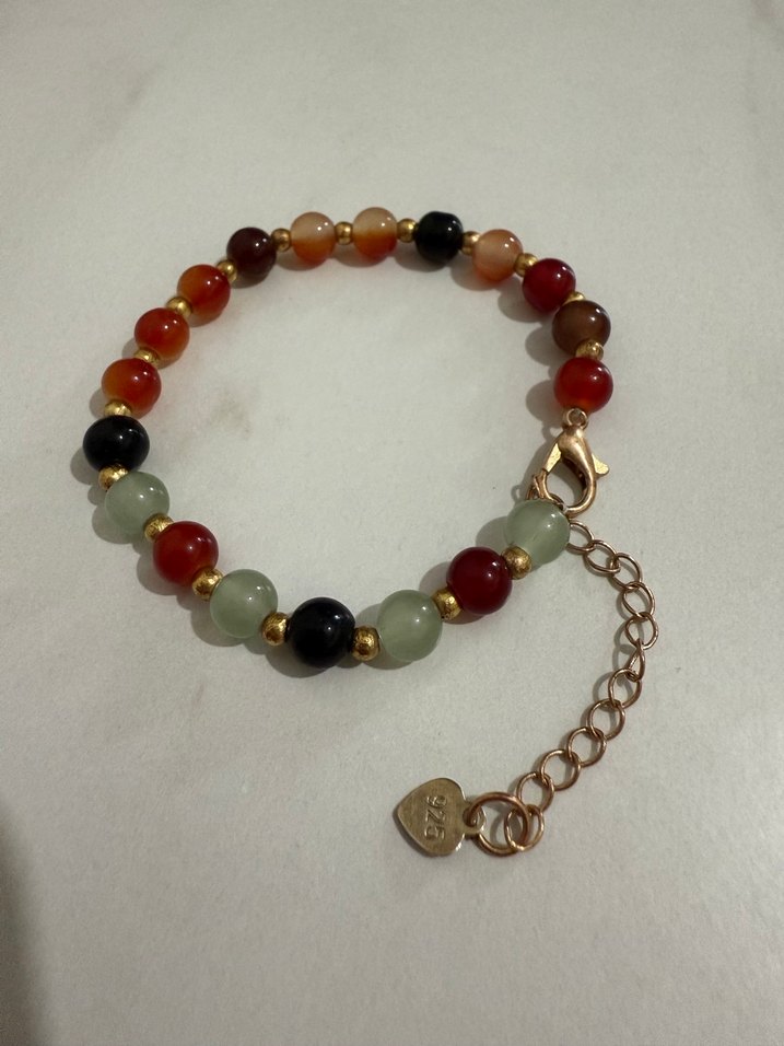 Çok Renkli Boncuklu kehribar gümüş bebek bilekliği - Görsel 3