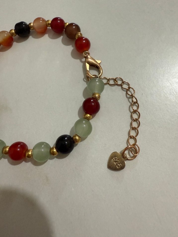 Çok Renkli Boncuklu kehribar gümüş bebek bilekliği - Görsel 4