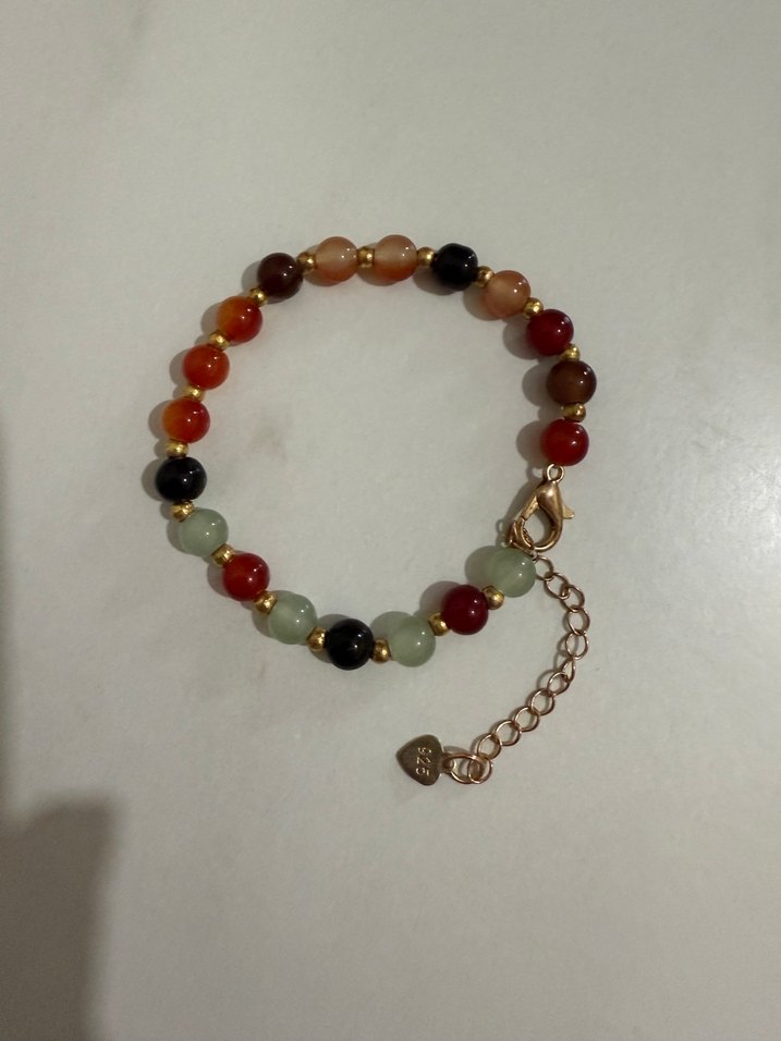 Çok Renkli Boncuklu kehribar gümüş bebek bilekliği - Görsel 2