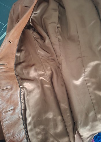 Düğmeli Bej Deri Kadın Ceket - Görsel 7