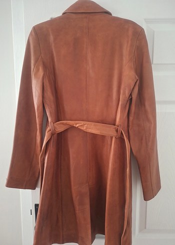 Düğmeli Bej Deri Kadın Ceket - Görsel 4