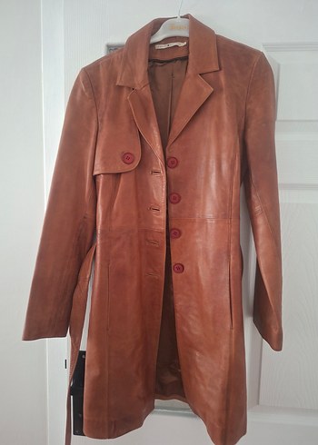 Düğmeli Bej Deri Kadın Ceket - Görsel 2