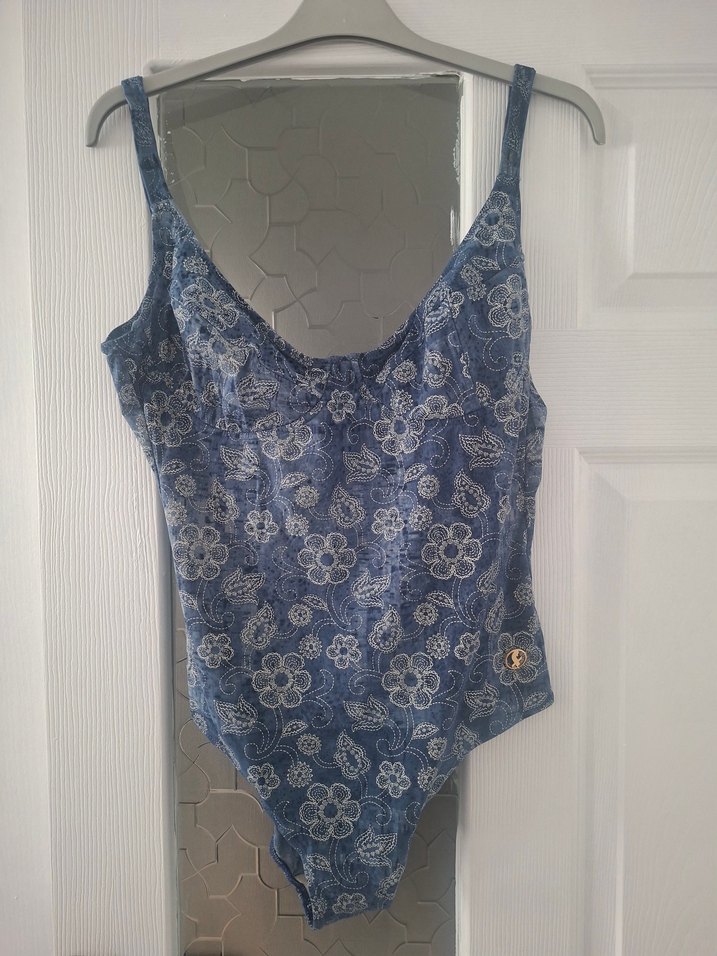 Düğmeli Mavi Bohem Kadın Mayo - Görsel 2