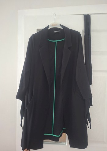 Siyah Midi Hamile Kaban Notch Yaka - Görsel 2