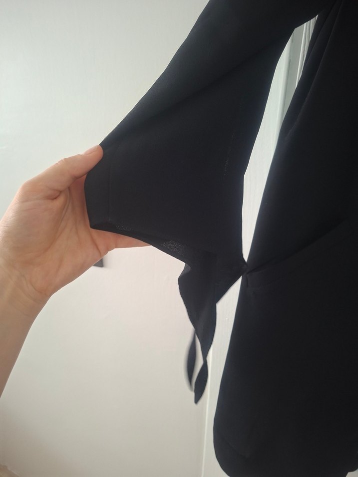 Siyah Midi Hamile Kaban Notch Yaka - Görsel 3