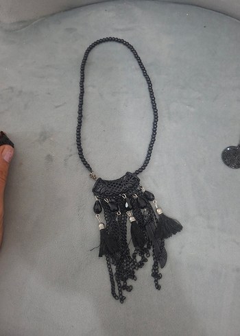 Siyah Bohem Püsküllü Kısa Kolye - Görsel 5