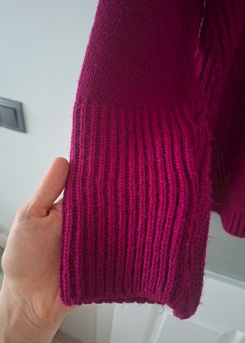 Bordo Yünlü Kadın Boğazlı Kazak - Görsel 3