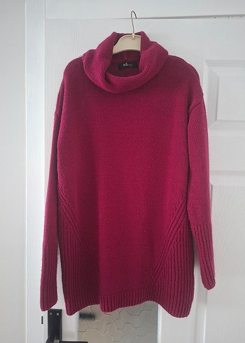 Bordo Yünlü Kadın Boğazlı Kazak - Görsel 2