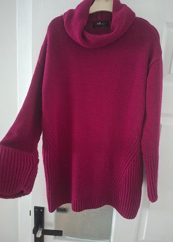 Bordo Yünlü Kadın Boğazlı Kazak - Görsel 4