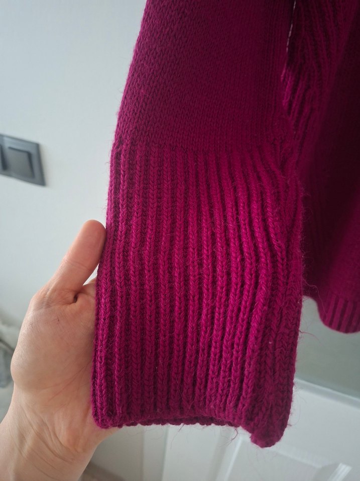 Bordo Yünlü Kadın Boğazlı Kazak - Görsel 3