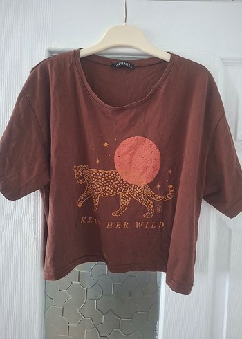 Kahverengi Baskılı Kadın Tişört - Görsel 2