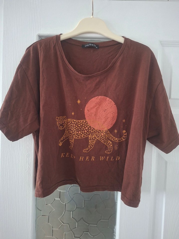 Kahverengi Baskılı Kadın Tişört - Görsel 2