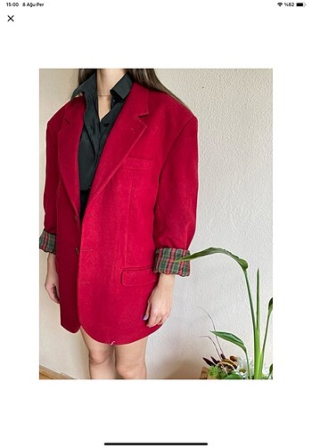 xl Beden kırmızı Renk Vintage Oversize yün Blazer