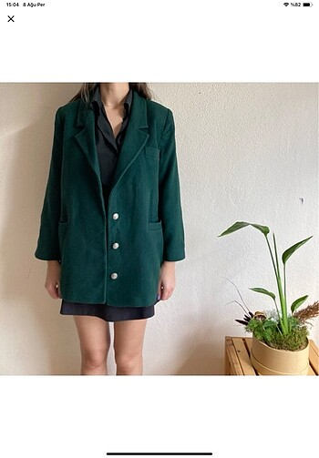 l Beden yeşil Renk Vintage Yün Blazer