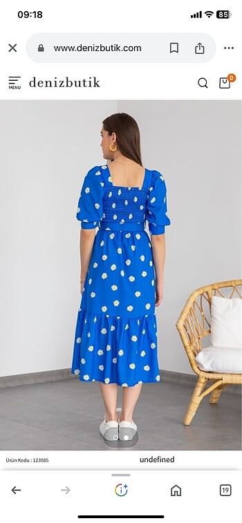 Beyaz Butik Mavi çiçekli elbise