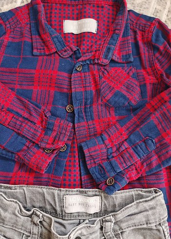 Gri Denim Bebek Erkek Takım Düğmeli Gömlek ve Pantolon - Görsel 3