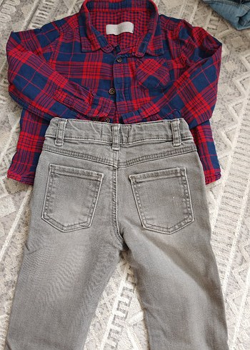 Gri Denim Bebek Erkek Takım Düğmeli Gömlek ve Pantolon - Görsel 2