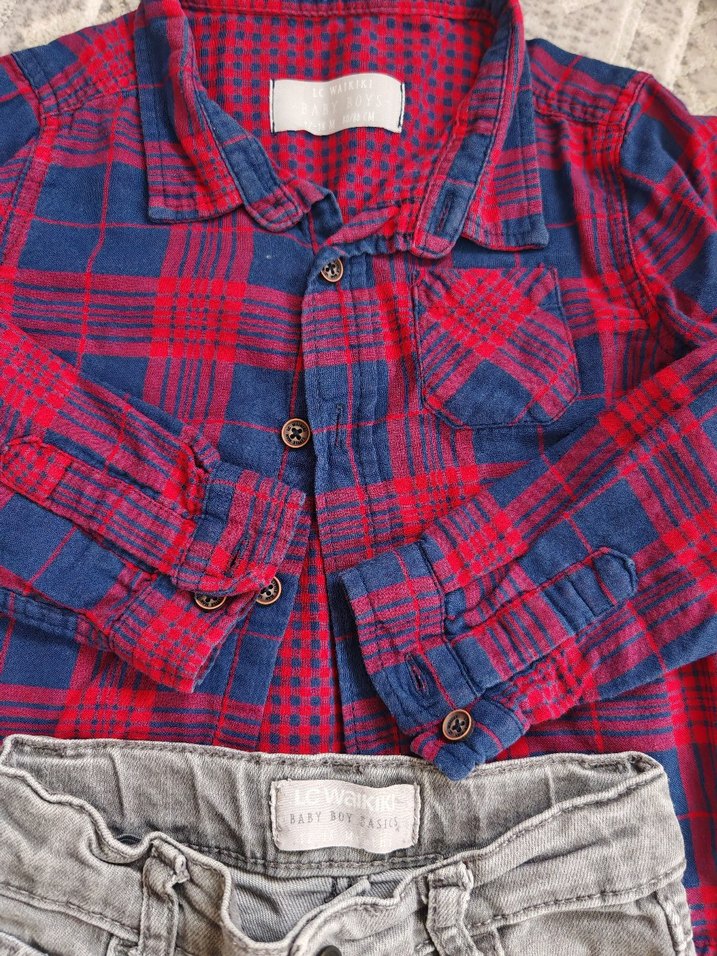 Gri Denim Bebek Erkek Takım Düğmeli Gömlek ve Pantolon - Görsel 3