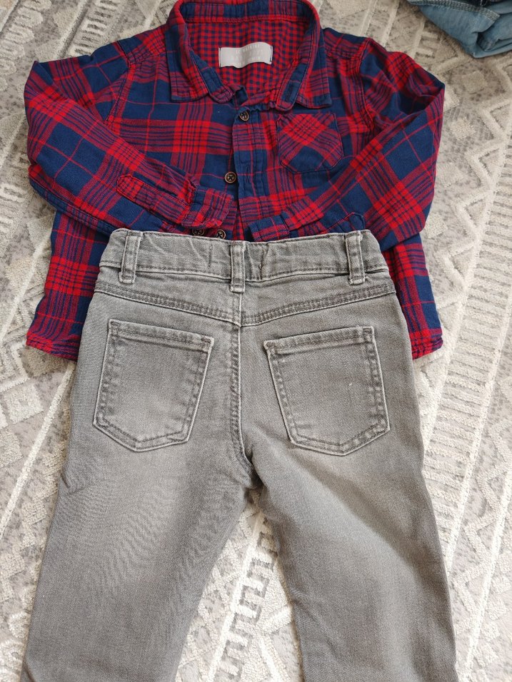 Gri Denim Bebek Erkek Takım Düğmeli Gömlek ve Pantolon - Görsel 2