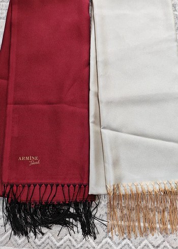 Bordo Püsküllü Kadın Saten Şal ARMINE - Görsel 2
