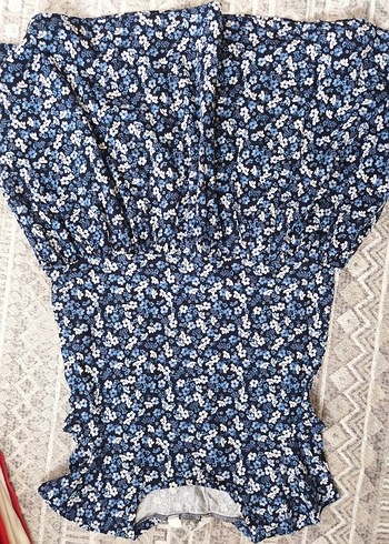 Kız Çocuk Mavi Bohem Çiçek Desenli Elbise - Görsel 4