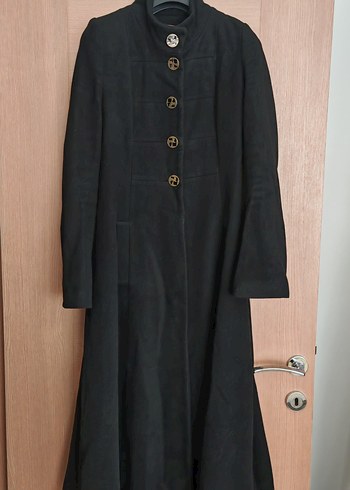 Düğmeli Siyah Uzun Kadın Kaban - Görsel 2