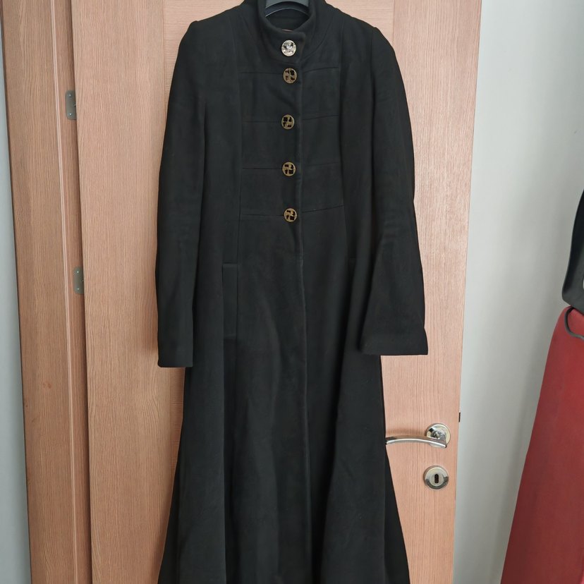 Düğmeli Siyah Uzun Kadın Kaban - Görsel 2