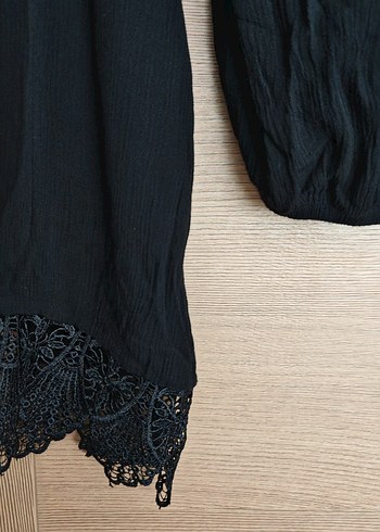 Siyah Pileli Kadın Bluz Uzun Kollu - Görsel 3